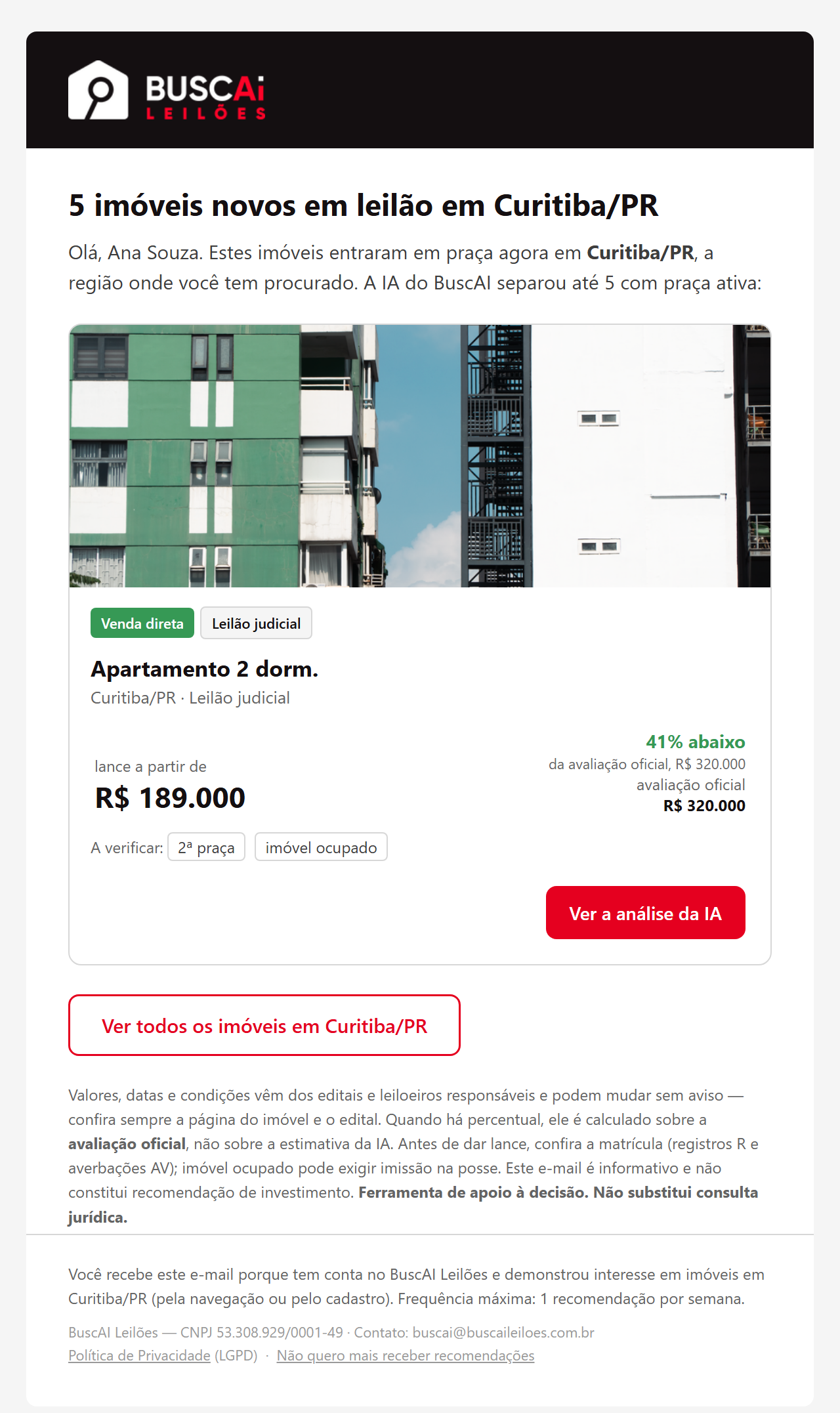 E-mail real do BUSCAi — ML-04 · Na sua região